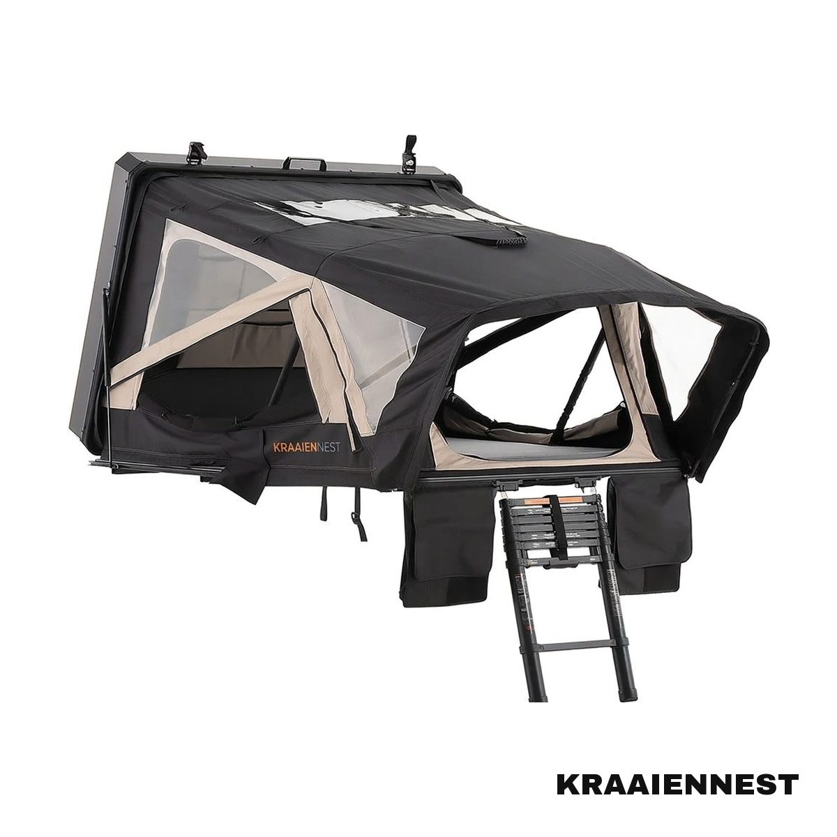 Kraaiennest Waddenzee 160 met telescoopladder en opbergtassen aan de instapzijde